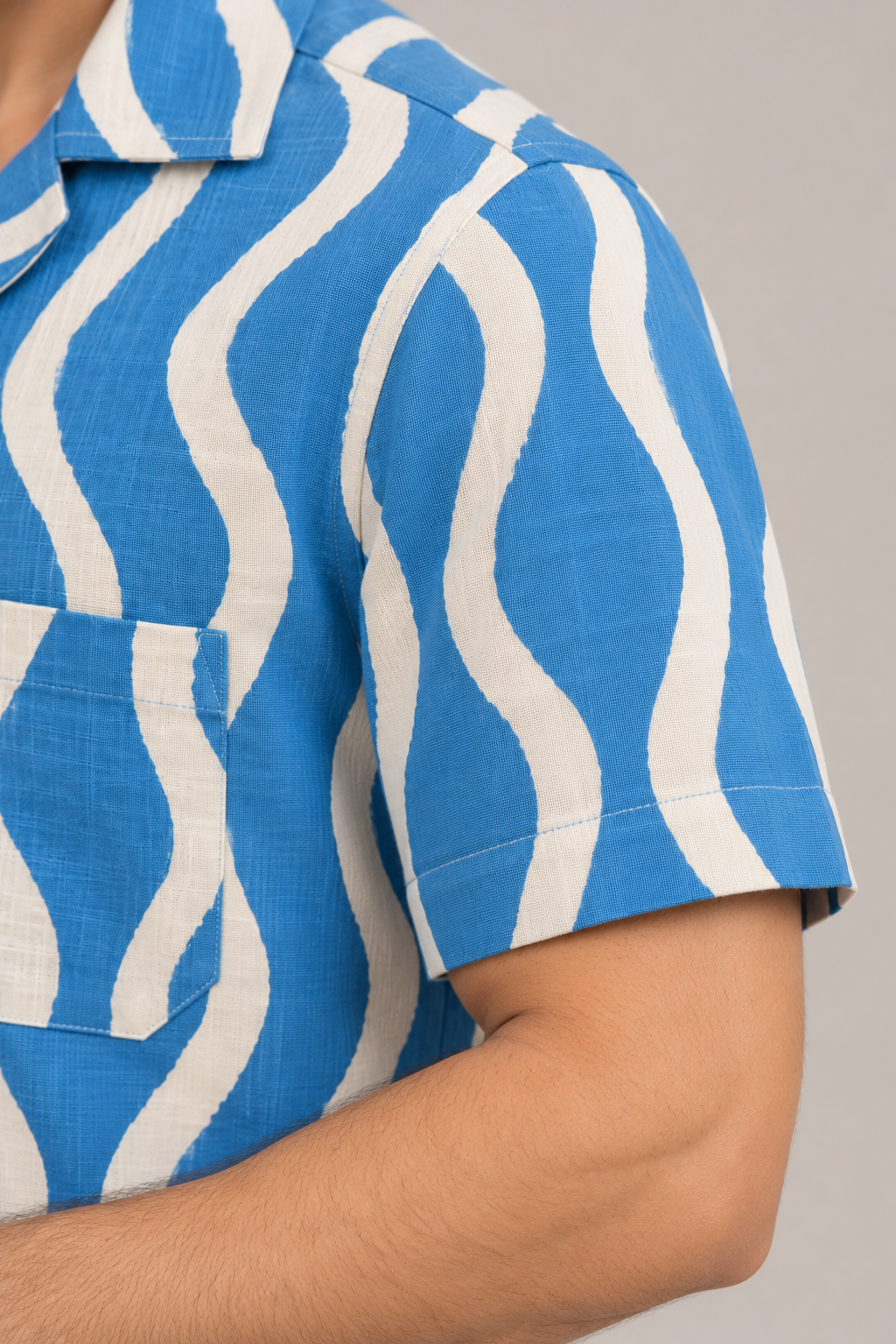 Blue & White Wave Stripe Casual Shirt