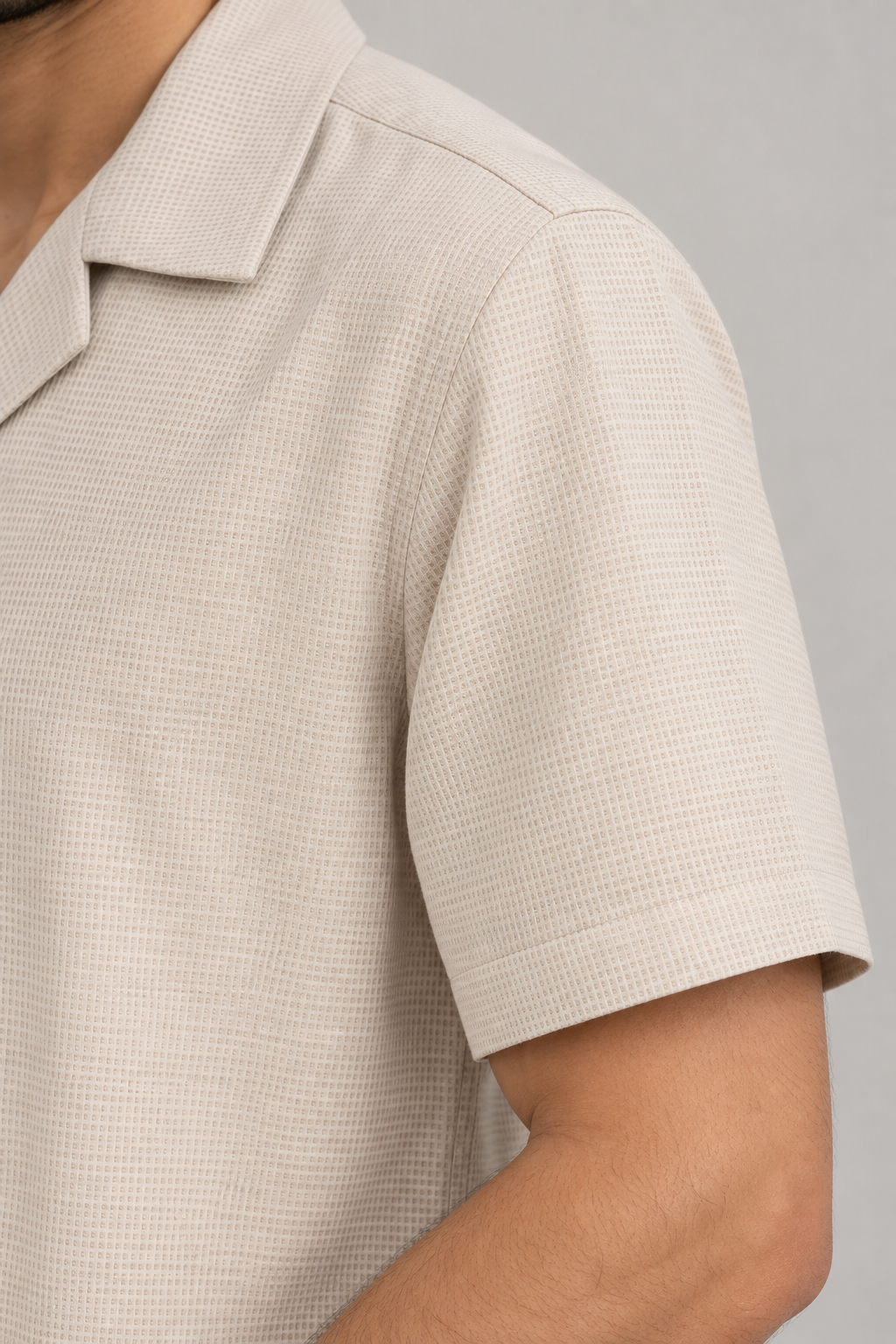 Beige Waffle-Knit Casual Shirt