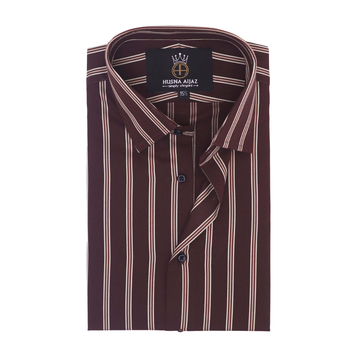 Brown Almond-Stripe Casual Shirt — Jacquard