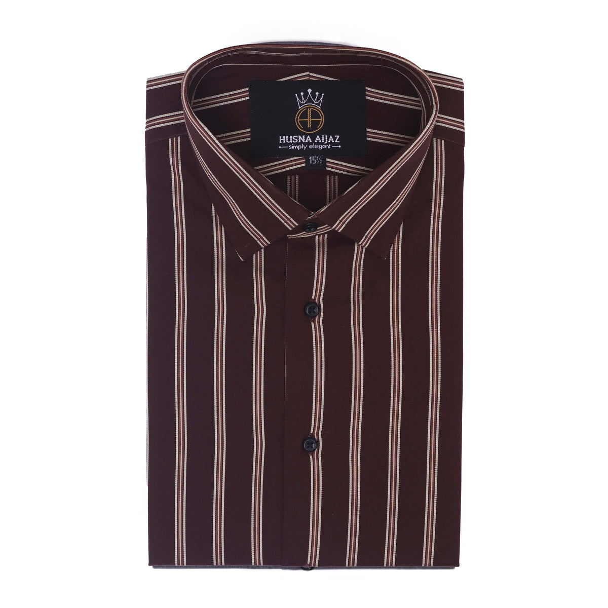 Brown Almond-Stripe Casual Shirt — Jacquard