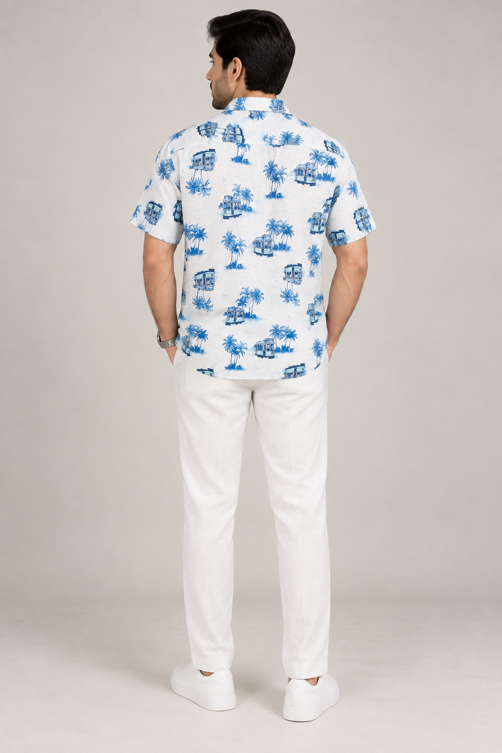 White Beach Print Casual Shirt