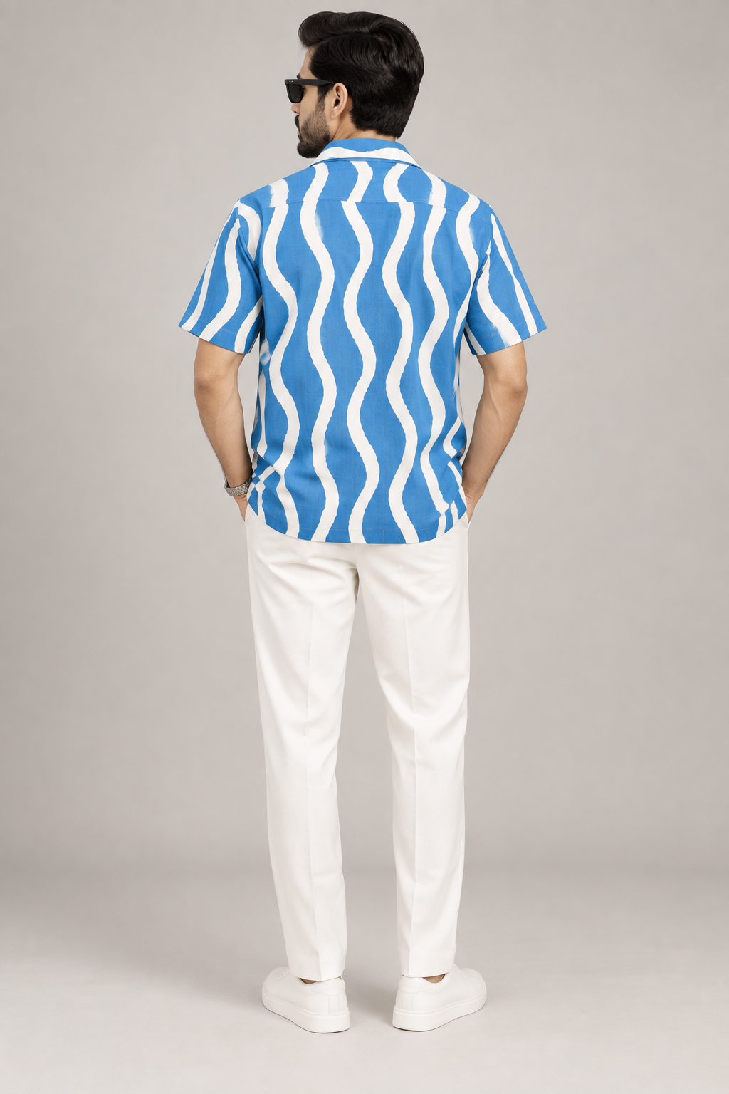 Blue & White Wave Stripe Casual Shirt