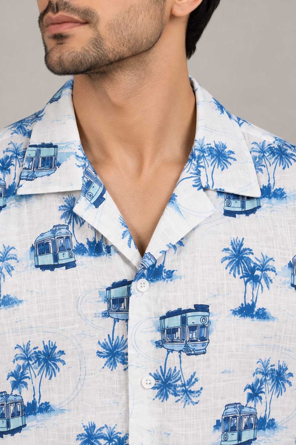 White Beach Print Casual Shirt