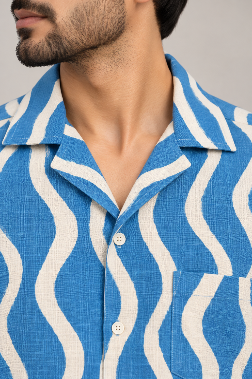 Blue & White Wave Stripe Casual Shirt