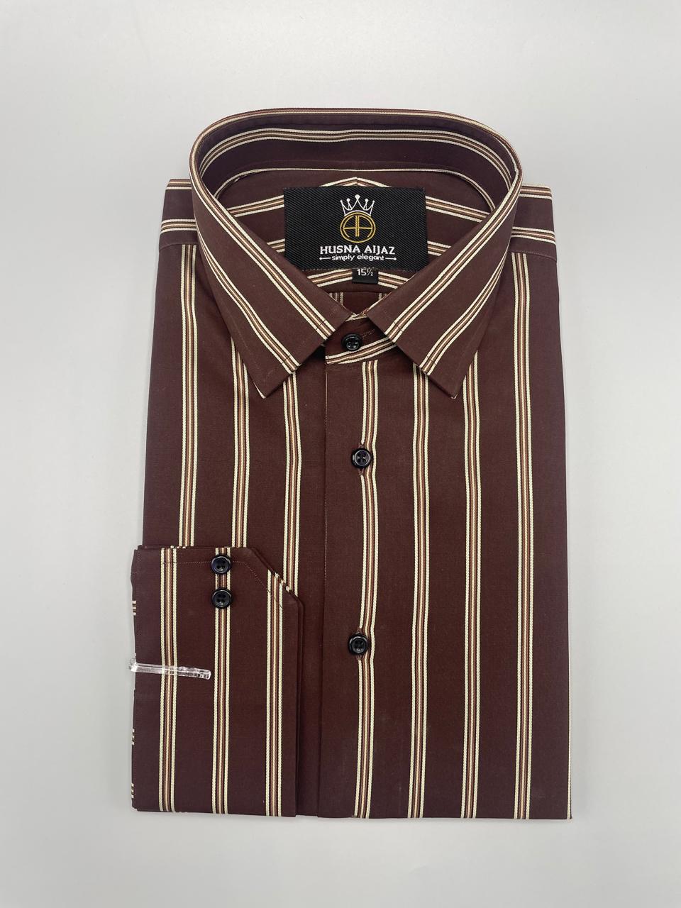 Espresso Ivory Stripe Formal Shirt – front view