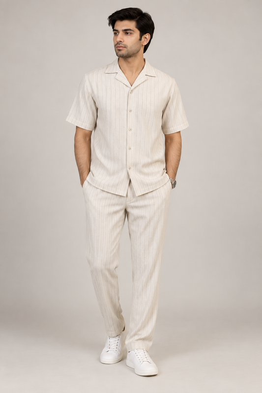 Cream Pinstripe Co-ord Set