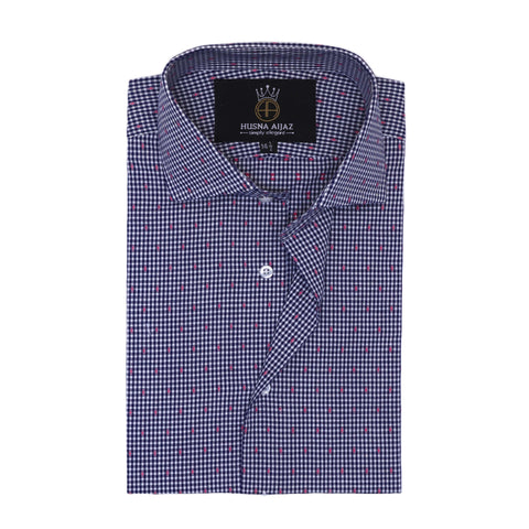 Blue Check Shirt with Dots – Chambray Fabric