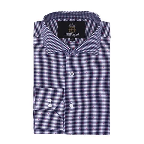 Blue Check Shirt with Dots – Chambray Fabric