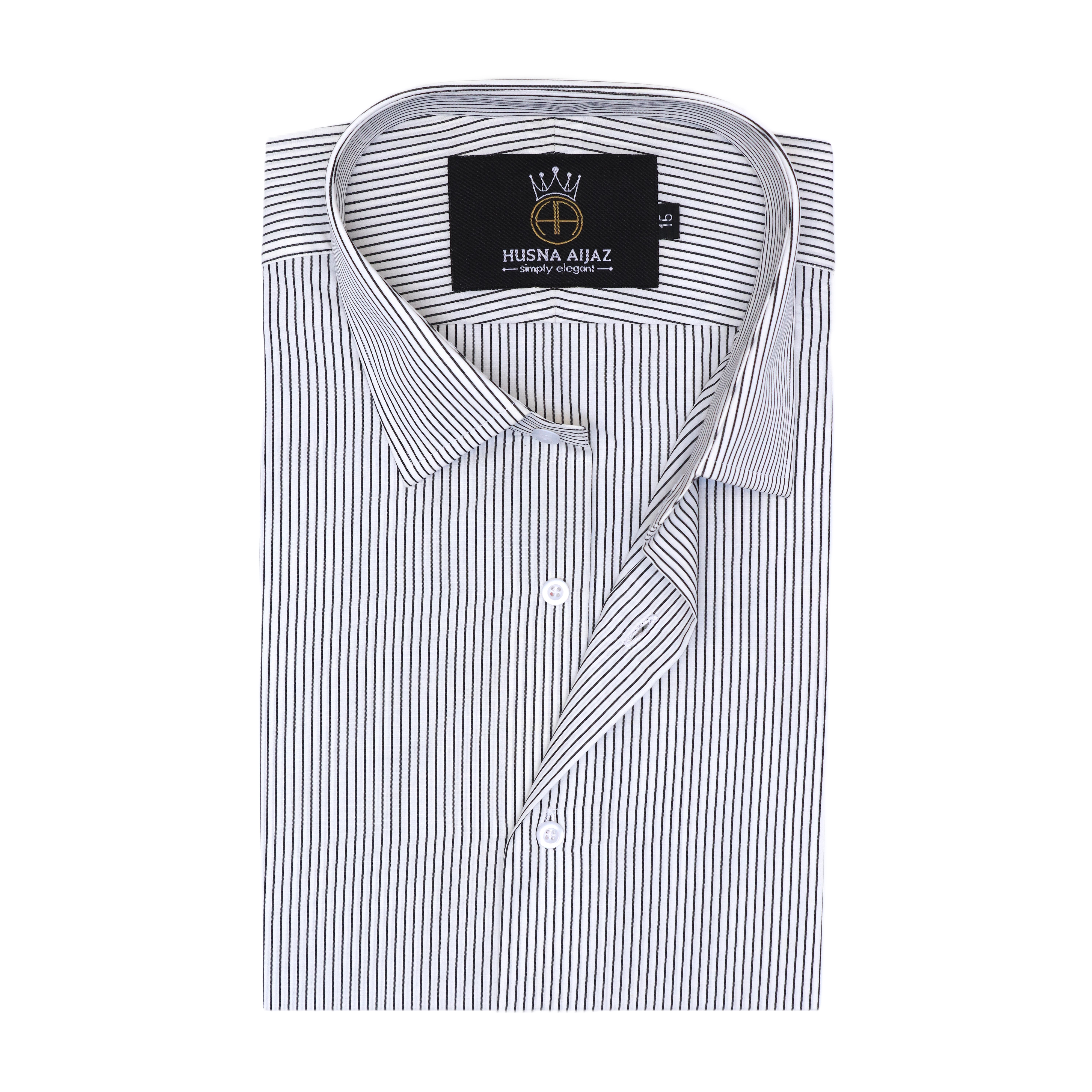 Formal Shirt with Black Pinstripes – White Poplin Fabric