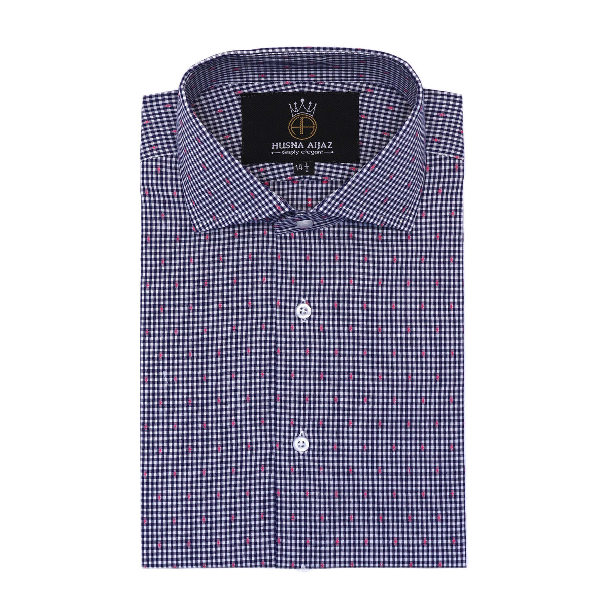 Blue Check Shirt with Dots – Chambray Fabric