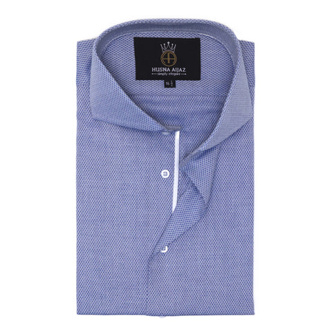 Formal Shirt in Ice Blue with Self Geometric Pattern – Jacquard Fabric