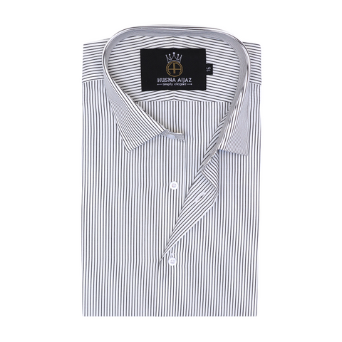 Formal Shirt with Black Pinstripes – White Poplin Fabric