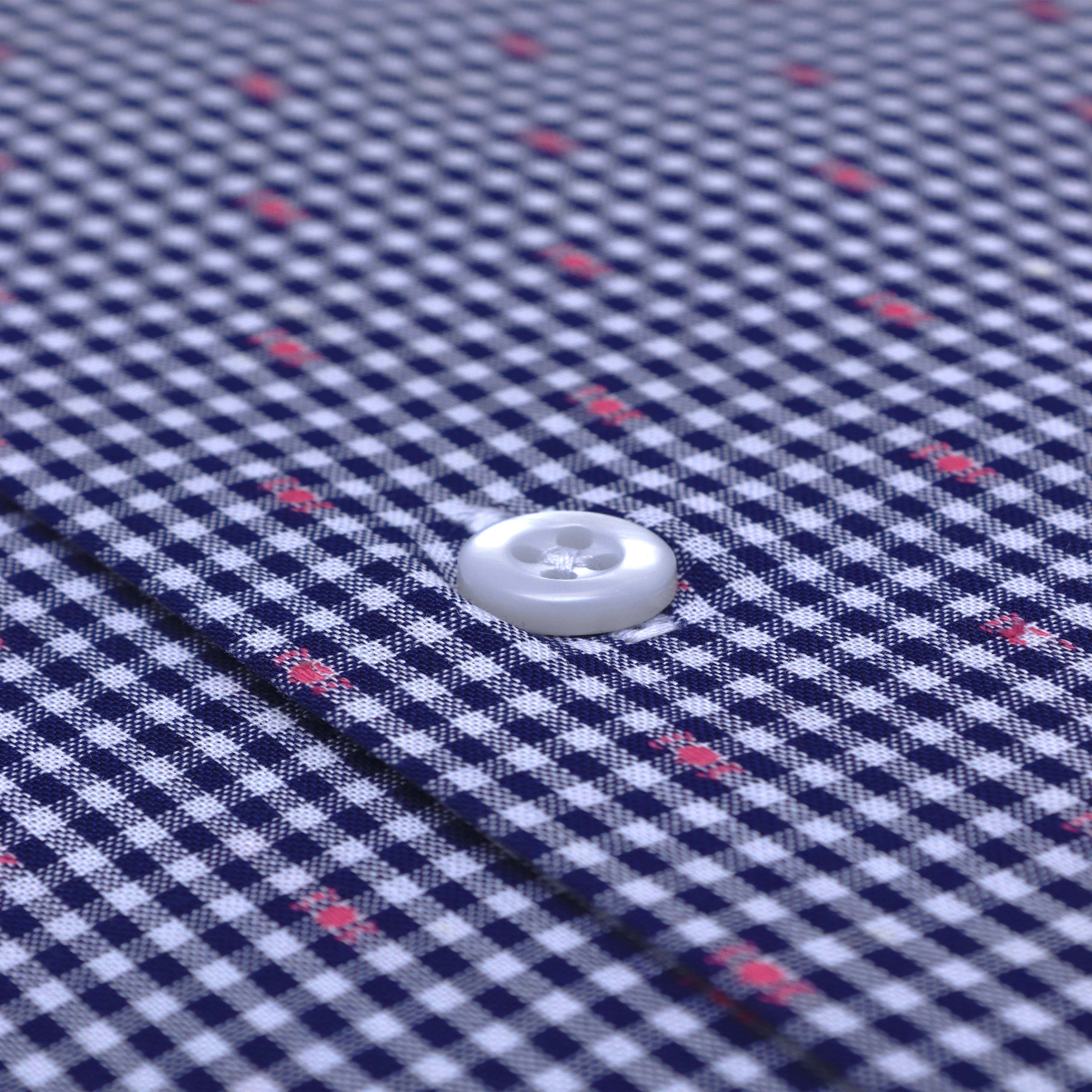 Blue Check Shirt with Dots – Chambray Fabric