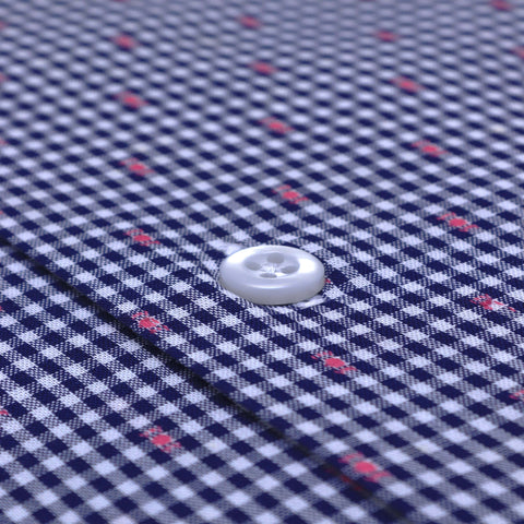 Blue Check Shirt with Dots – Chambray Fabric