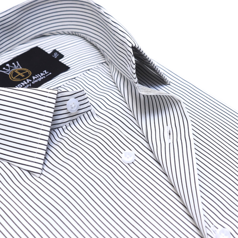 Formal Shirt with Black Pinstripes – White Poplin Fabric