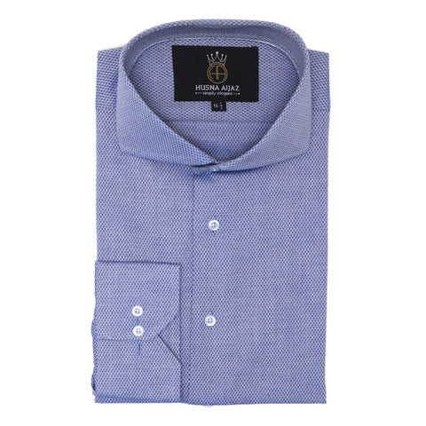 Formal Shirt in Ice Blue with Self Geometric Pattern – Jacquard Fabric