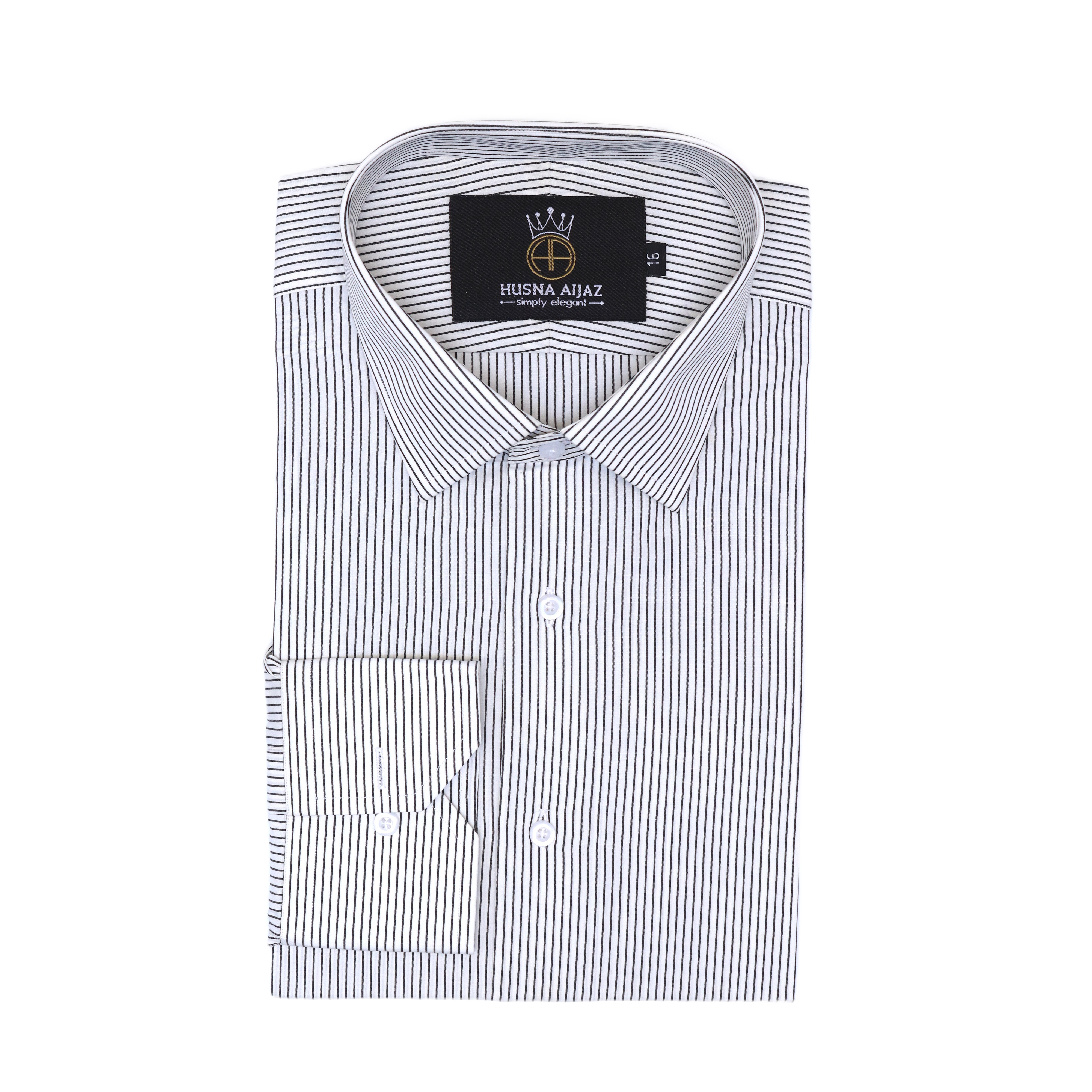 Formal Shirt with Black Pinstripes – White Poplin Fabric