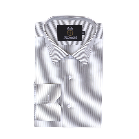 Formal Shirt with Black Pinstripes – White Poplin Fabric