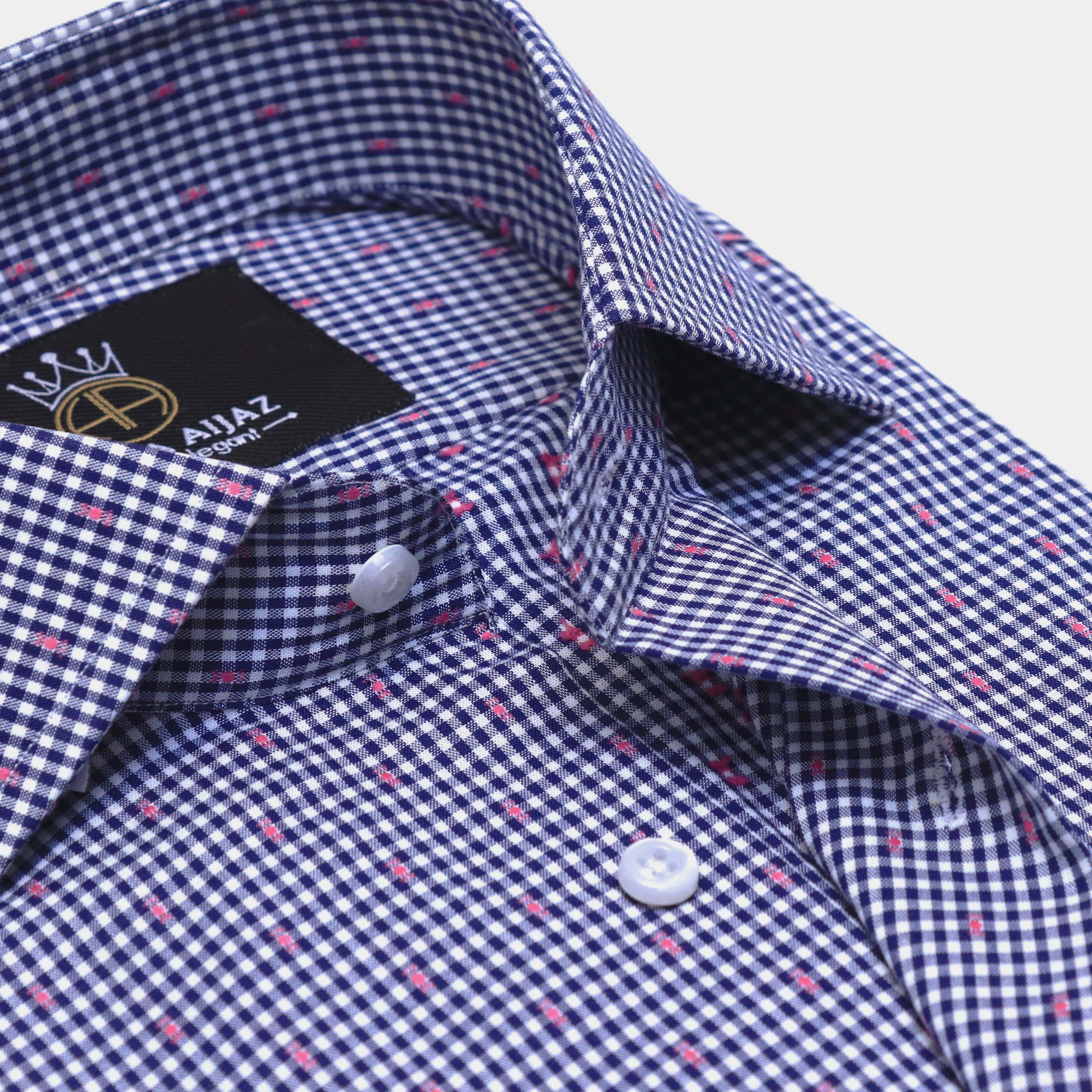 Blue Check Shirt with Dots – Chambray Fabric