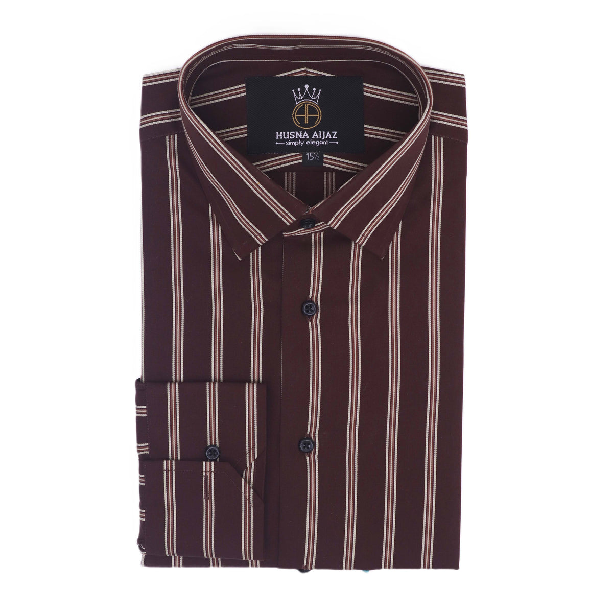 Brown Almond-Stripe Casual Shirt — Jacquard