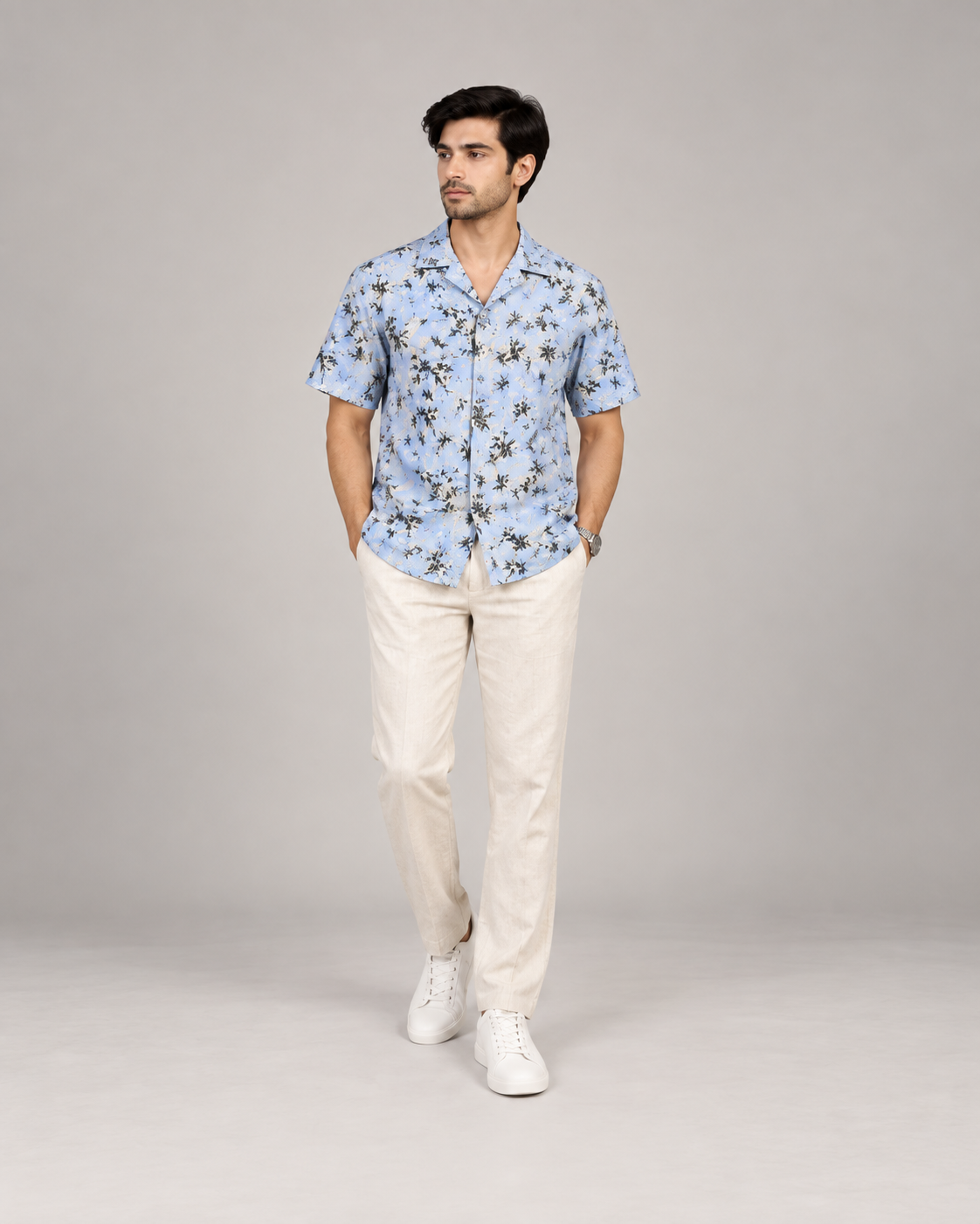 Blue Splash Cuban Collar Shirt full-body product image