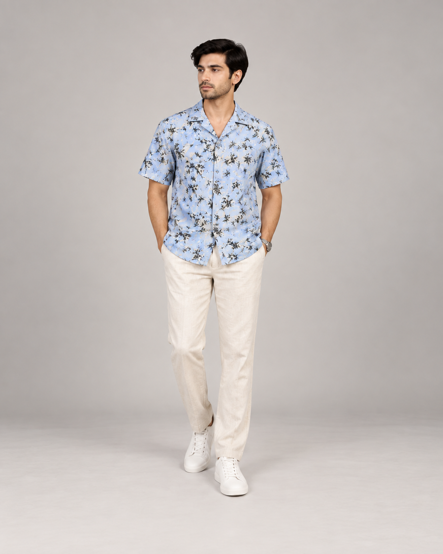 Blue Splash Cuban Collar Shirt full-body product image
