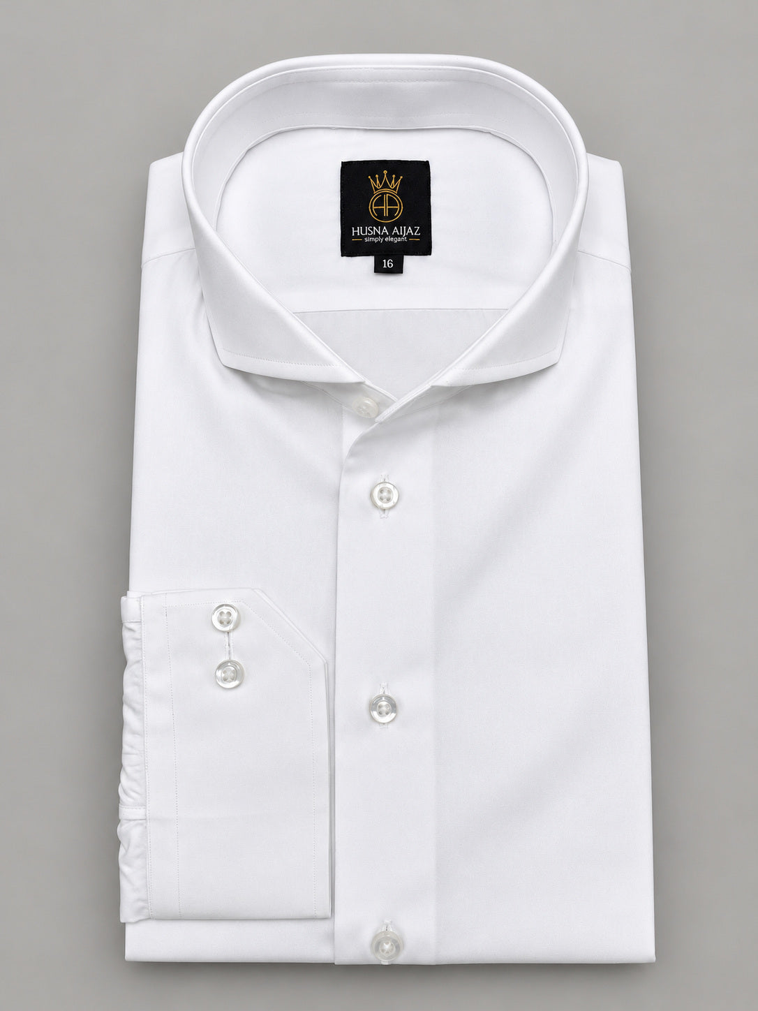 HUSNA AIJAZ Poplin white formal shirt – front view