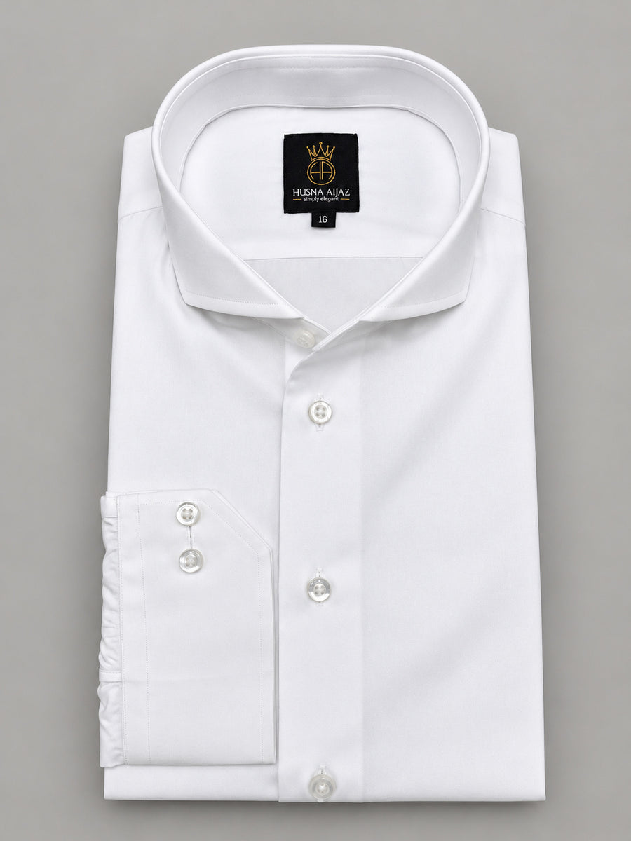 HUSNA AIJAZ Poplin white formal shirt – front view